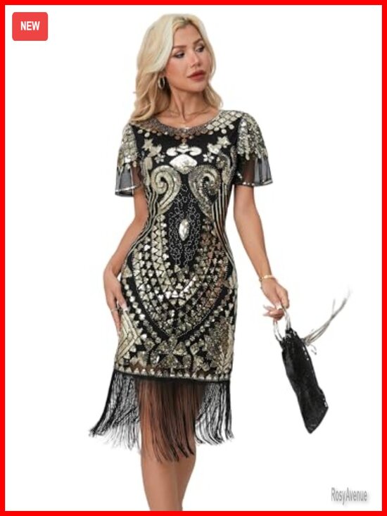 Dresses & Skirts - Sequin Beaded Flapper Dress Fringe Gatsby Party 1920s Vintage Gown